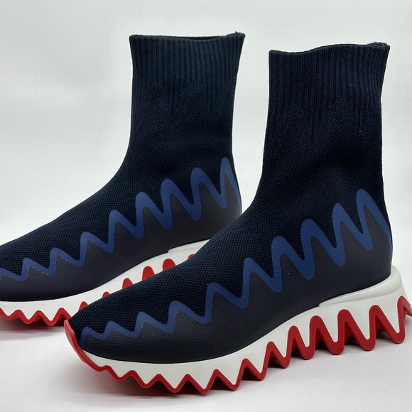 Christian Louboutin SHARKY SOCK Women Knit Flat Sneakers Shoes Navy - Picture 9 of 12